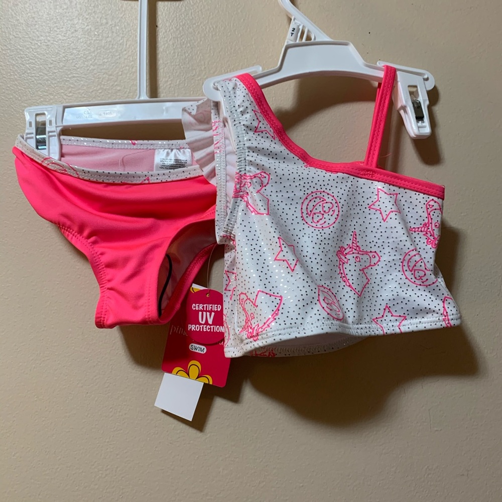 White & Pink Unicorn Emoji tankini top & bottoms - Picture 5 of 5
